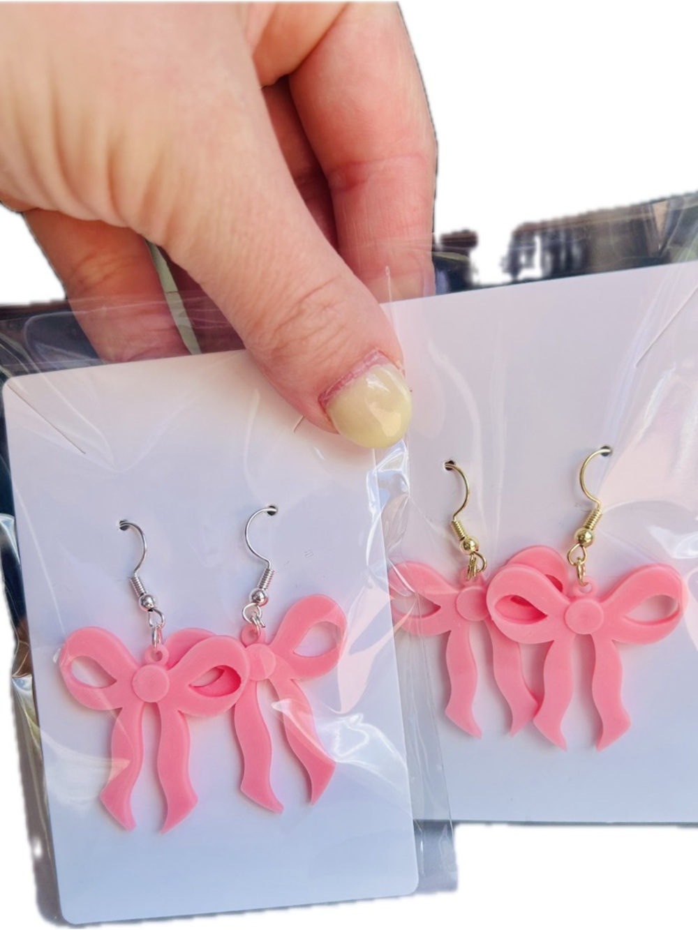 Pink Bow Dangle Earrings